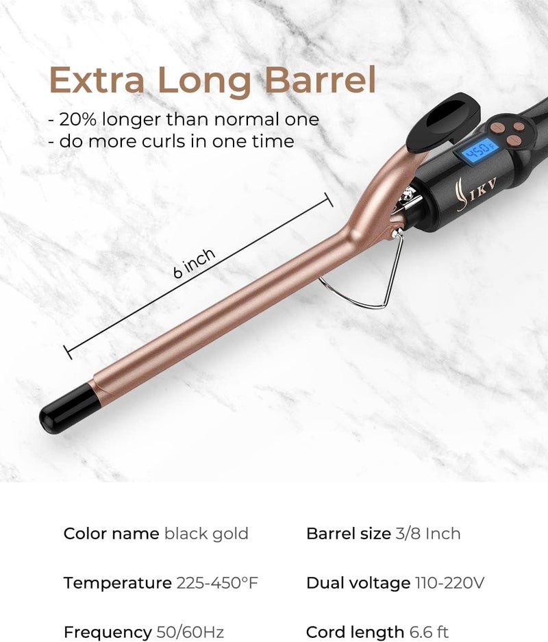 IKV Small Curling Iron 3/8 Inch, Thin Curling Wand for Short Hair, 9mm Long Barrel Ceramic Hair Curling Iron - Image 5